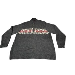 IZOD 1/4 Button Men's Gray Ski Lodge Fair Isle Nordic Pullover Sweater Size 2XLT